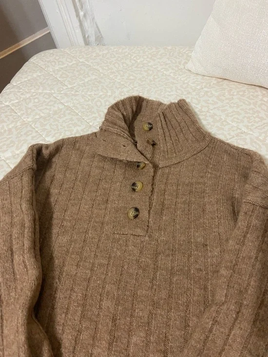 ASOS Brown Ribbed Button-Neck Sweater - Picture 4 of 4